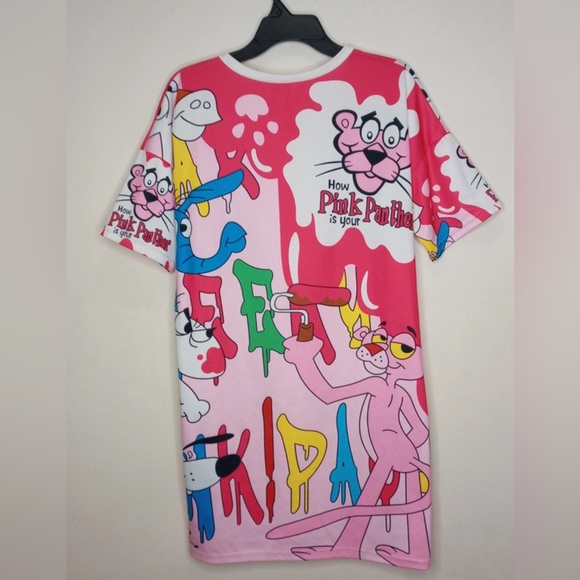 Pink Panther Graphic T-Shirt Dress Unisex Size M Cartoon Streetwear - Picture 1 of 8